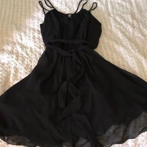 Black Beaded Crepe Dress with Tie at Waist